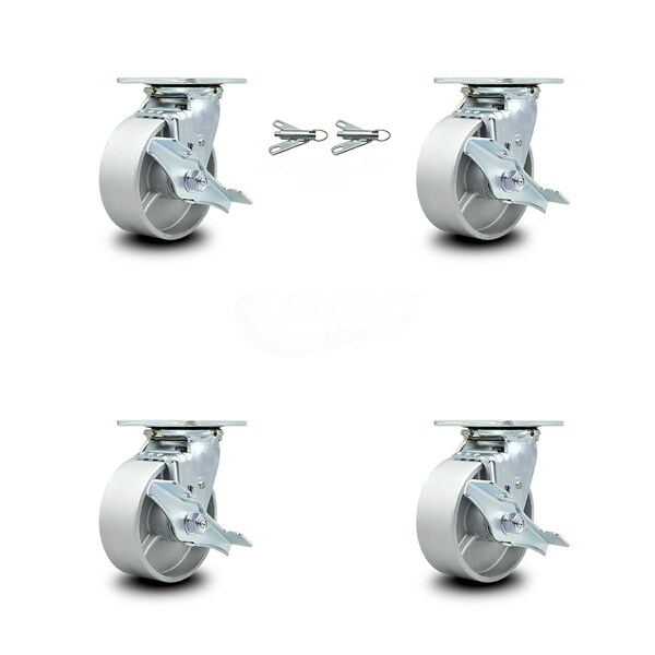 Service Caster 5 Inch Semi Steel Caster Set with Roller Bearings 4 Brake 2 Swivel Lock SCC SCC-30CS520-SSR-TLB-BSL-2-TLB-2 - main